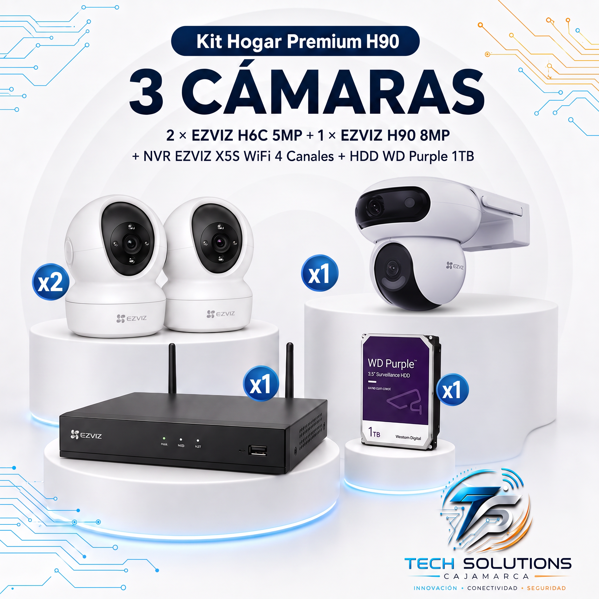 Kit Hogar Premium H90 de 3 Cámaras